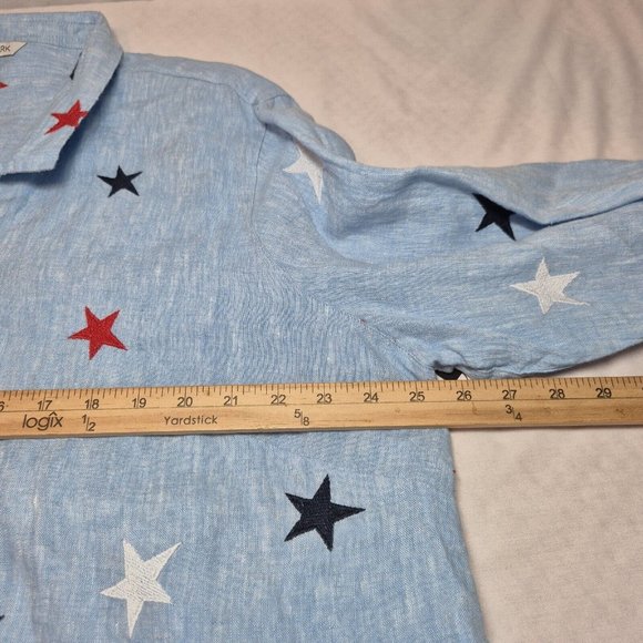 John Mark Women's Size 2X Linen Shirt Top 4th of July Star Embroidered Blue (42) - Picture 11 of 13